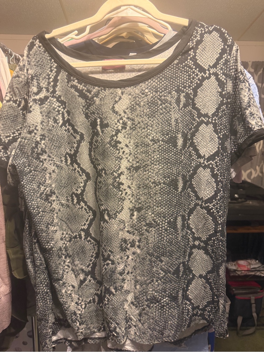 Ragdoll Black and Gray Snake Print Short Sleeve Top